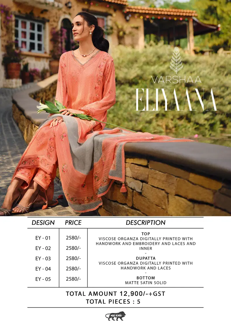 Eliyaana By Varsha Viscose Organza Embroidery Salwar Suits Wholesale Online